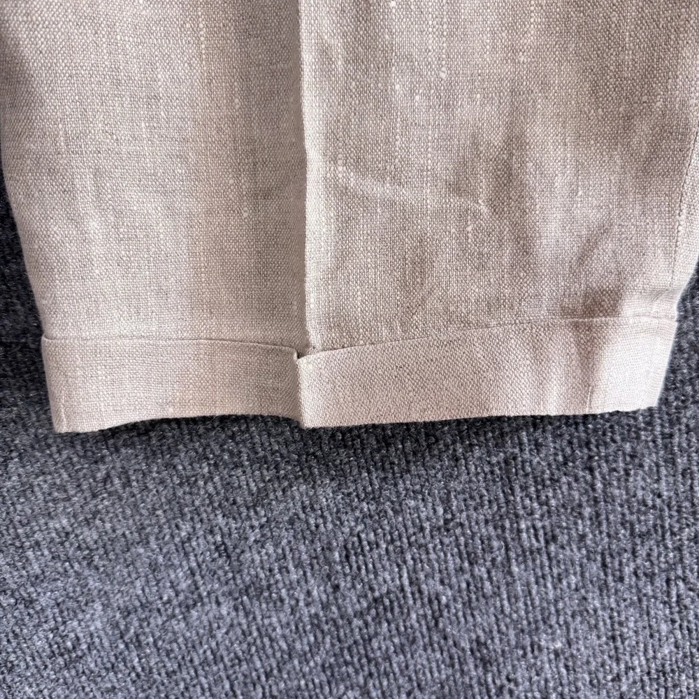 Linen Pleated Pants 38x32 Khaki Oatmeal Vtg Y2k TrousersCuffed Old Money USA